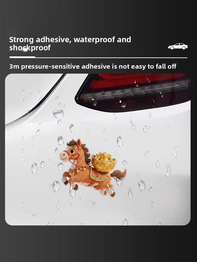 3M personality creative cute rich pony car window sticker electric car motorcycle decoration waterproof reflective car sticker